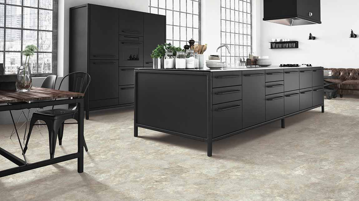 Luxury vinyl in a kitchen, installation services available.